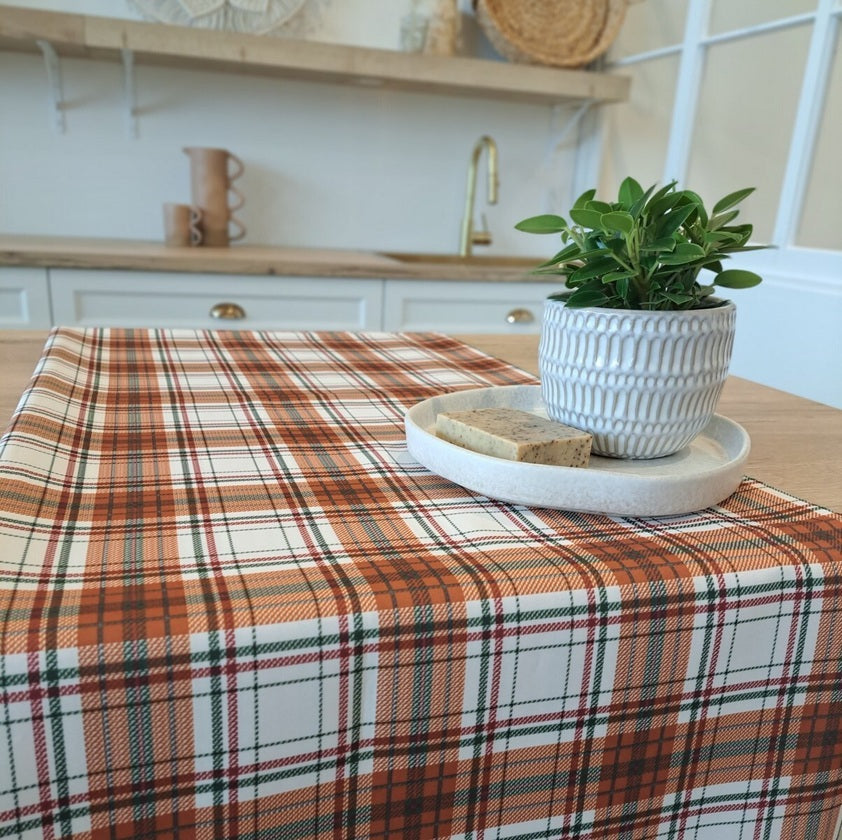 Nappe en polyester Gingerbread carreaux terracotta et blanc