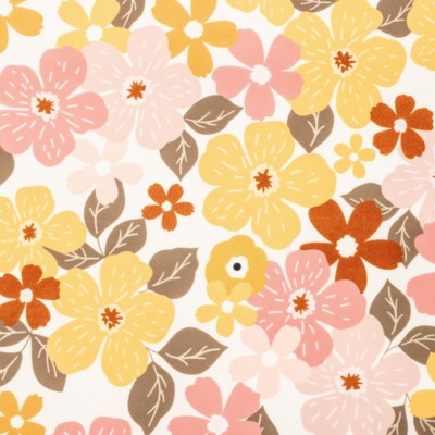 Nappe en polyester Alice fleurie jaune, terracotta et rose