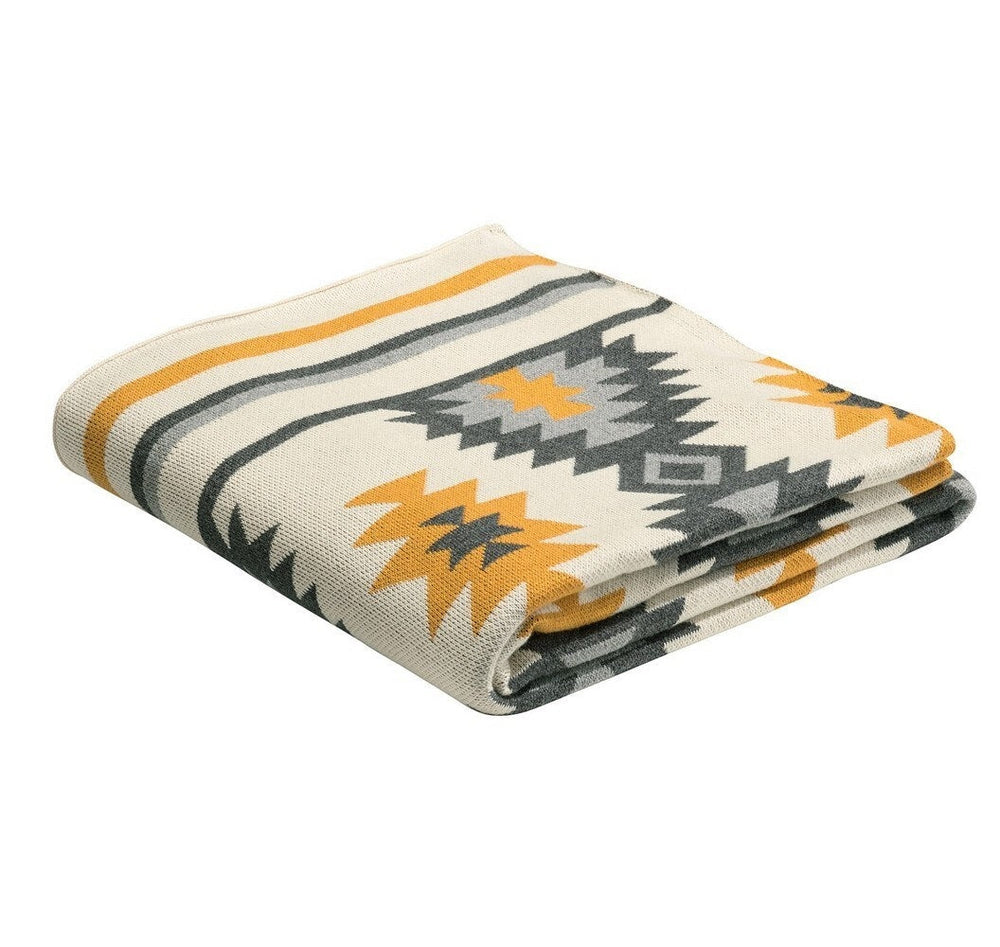 Jeté en coton 50 po x 60 po Ozalee avec motif moutarde et gris