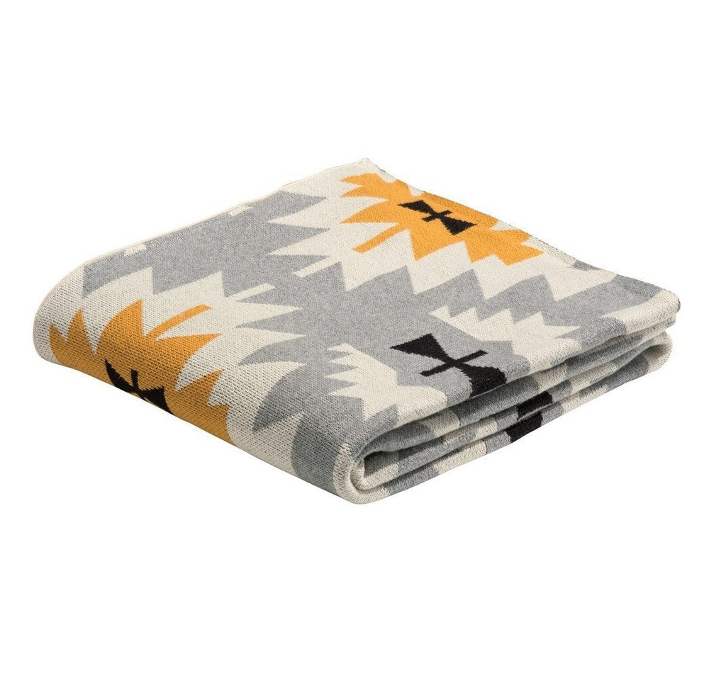 Jeté en coton 50 po x 60 po Sora avec motif jaune moutarde, gris et noir