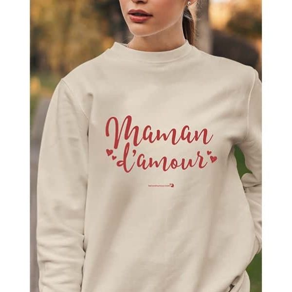 Chandail à manches longues adulte beige (crewneck) - Maman d'amour