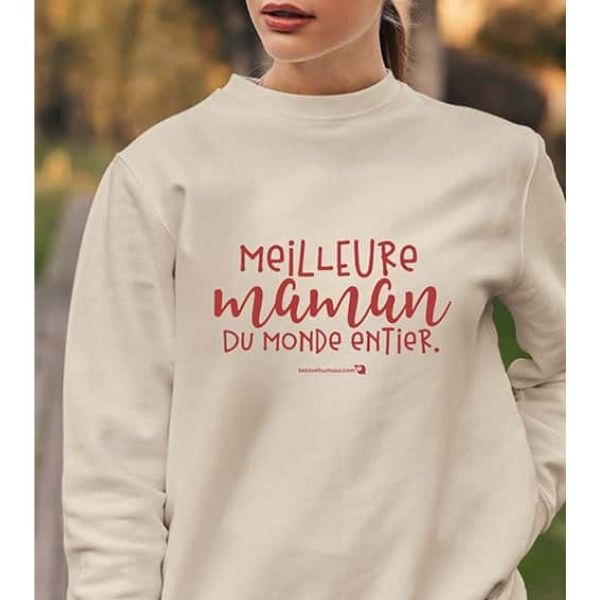 Chandail à manches longues adulte beige (crewneck) - Meilleure maman du monde entier