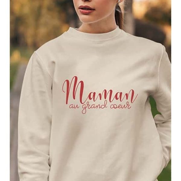 Chandail à manches longues adulte beige (crewneck) - Maman au grand coeur
