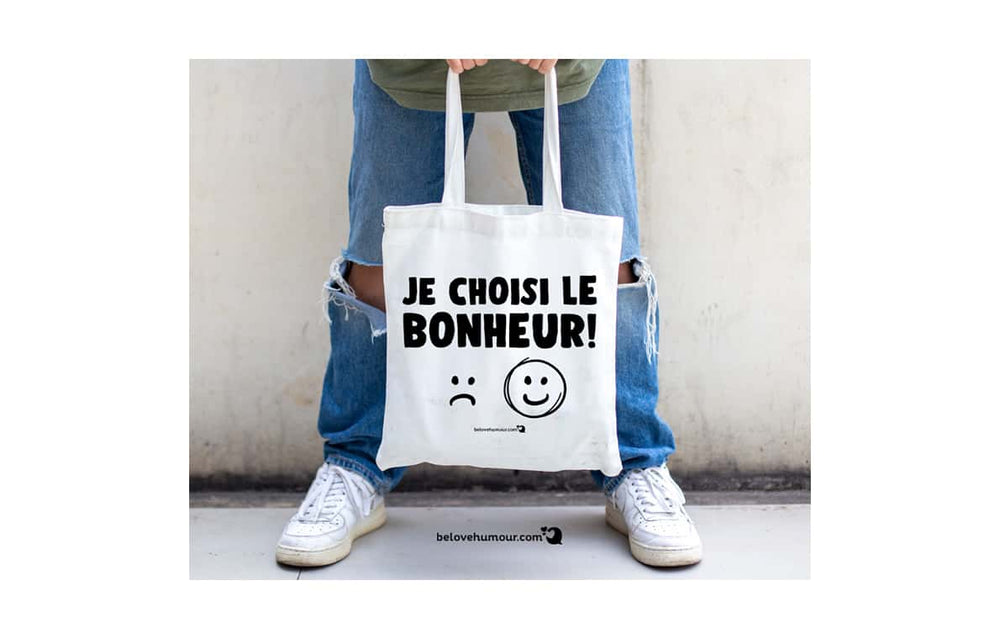 Sac réutilisable en coton 15 po x 16 po x 3 po - Je choisi le bonheur!