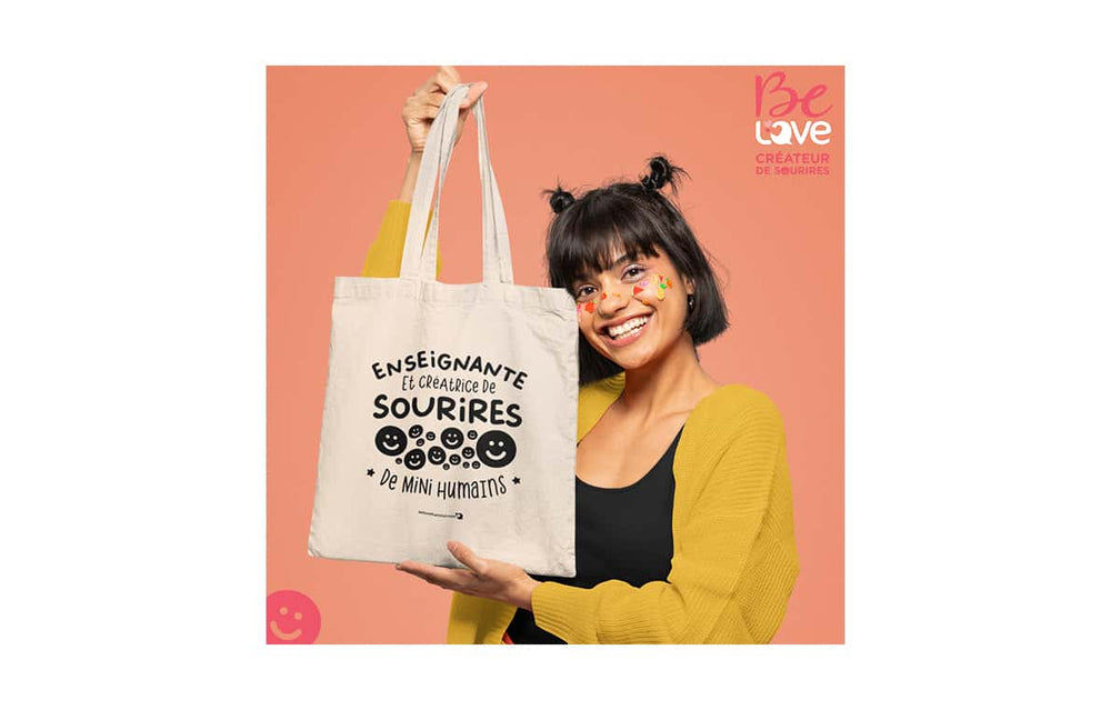 Sac réutilisable en coton 15 po x 16 po x 3 po - Enseignante et créatrice de sourires de mini-humains