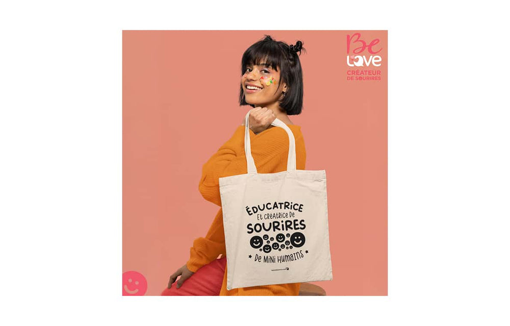Sac réutilisable en coton 15 po x 16 po x 3 po - Éducatrice et créatrice de sourires de mini-humains