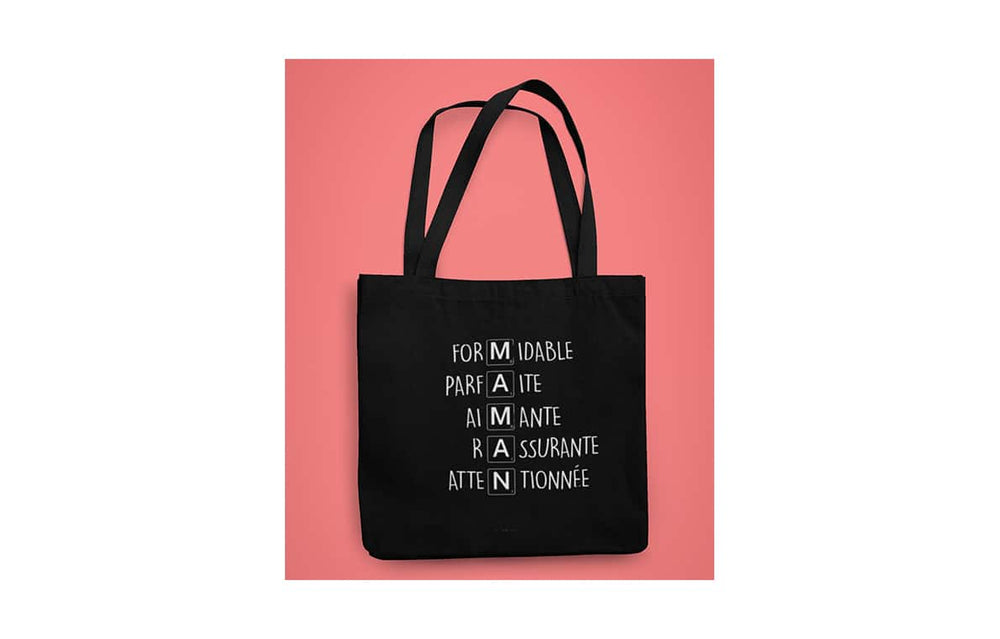 Sac réutilisable en coton noir - Maman