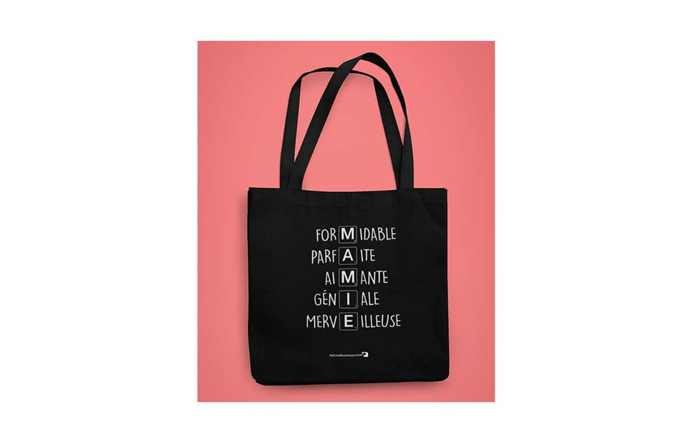 Sac réutilisable en coton noir - Mamie