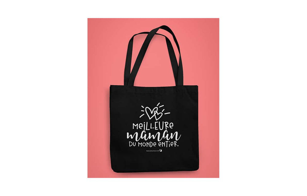 Sac réutilisable en coton noir - Meilleure maman du monde entier.