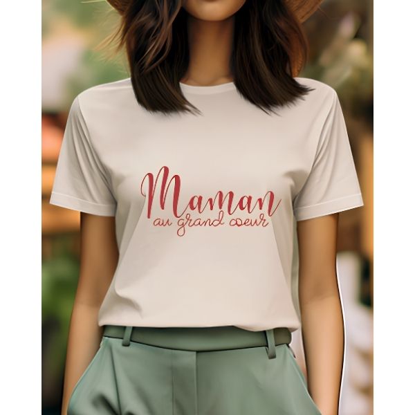 T-shirt adulte beige - Maman au grand coeur