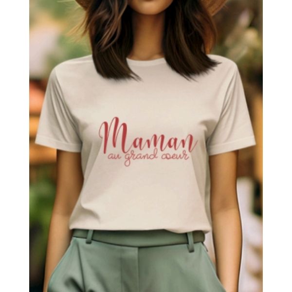 T-shirt adulte beige - Maman au grand coeur