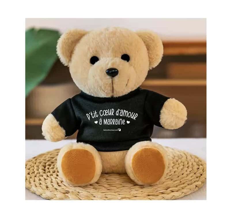 Peluche ourson - P'tit coeur d'amour à Marraine