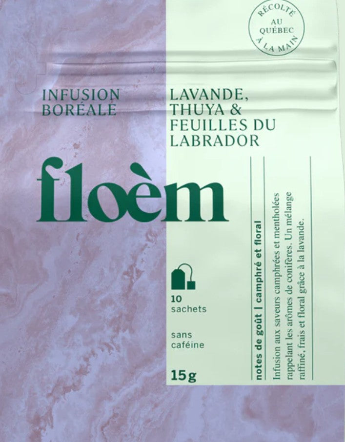 Tisane en sachet Floèm - Thuya, lavande et feuille du Labrador 15 g (paquet de 10 sachets)