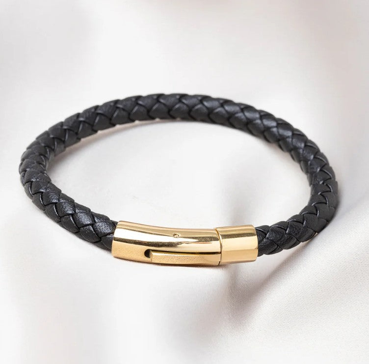 Bracelet Le textile en cuir noir tressé - noir