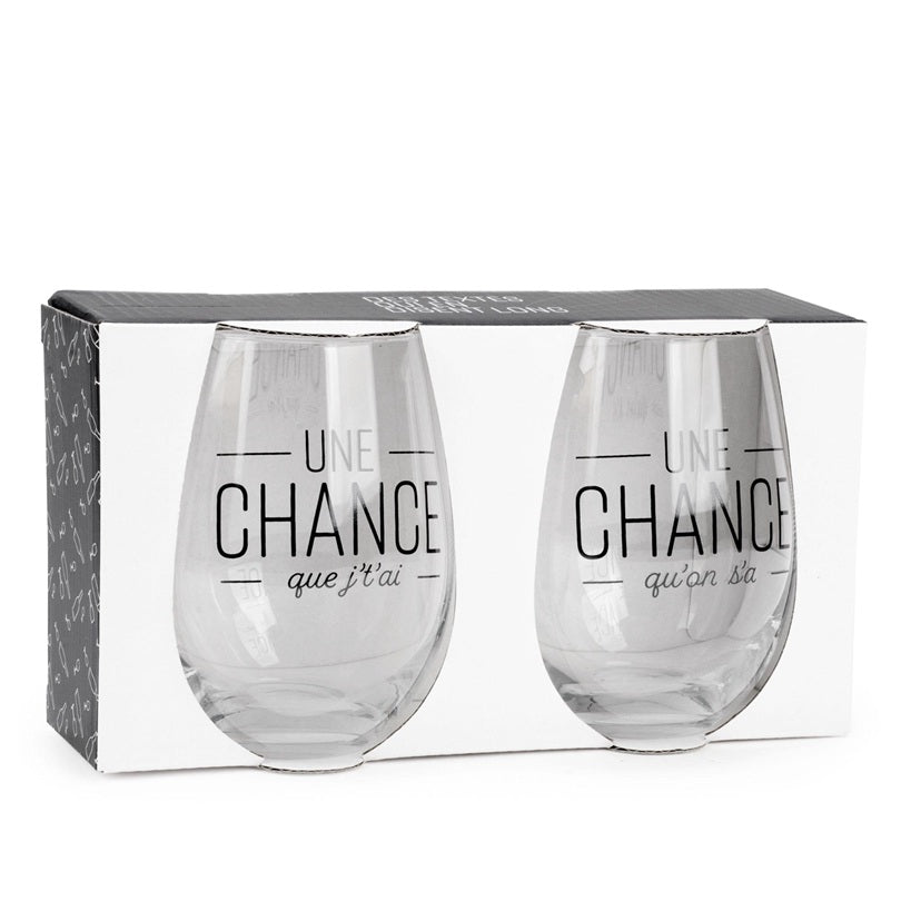 Duo de verres à vin - Une chance que j'tai / Une chance qu'on s'a