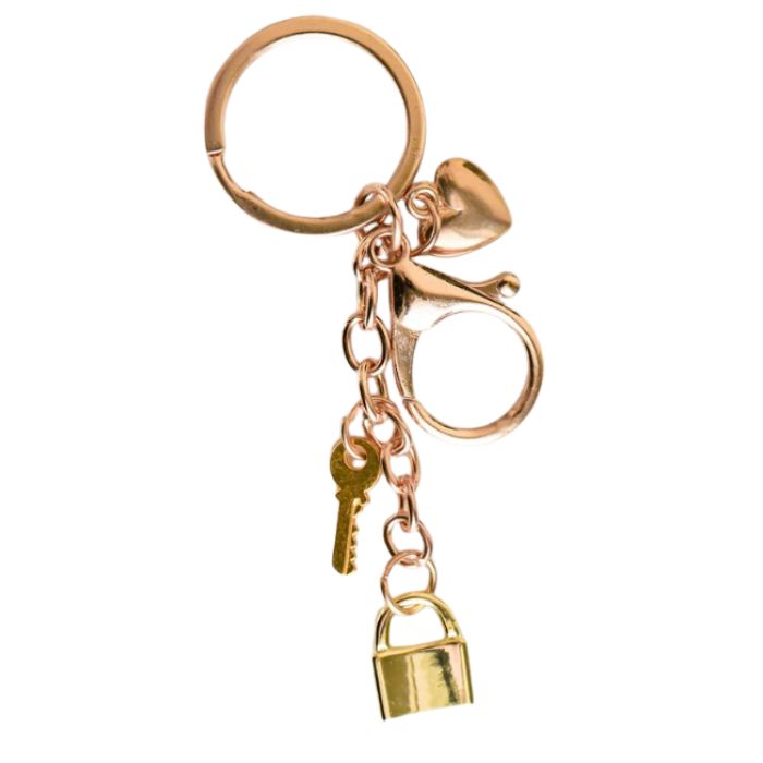 Porte-clés coeur, clé et cadenas or