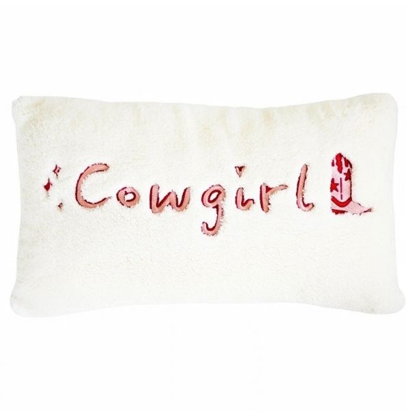 Coussin 12 po x 20 po en sherpa blanc "Cowgirl"