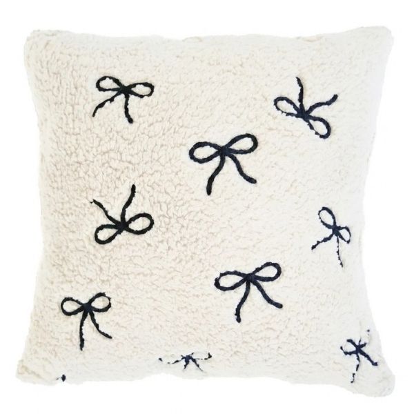 Coussin 18 po x 18 po en sherpa blanc avec motif de boucles noires