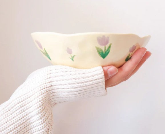 Bol en céramique tulipes mauves
