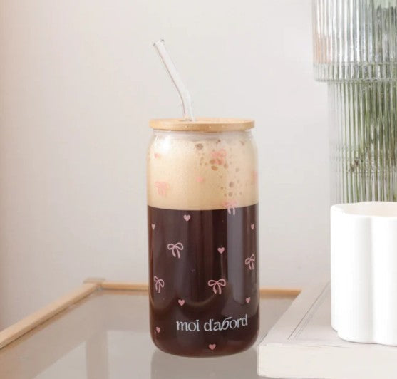 Verre avec couvercle en bambou et paille 480 ml amour en boucle