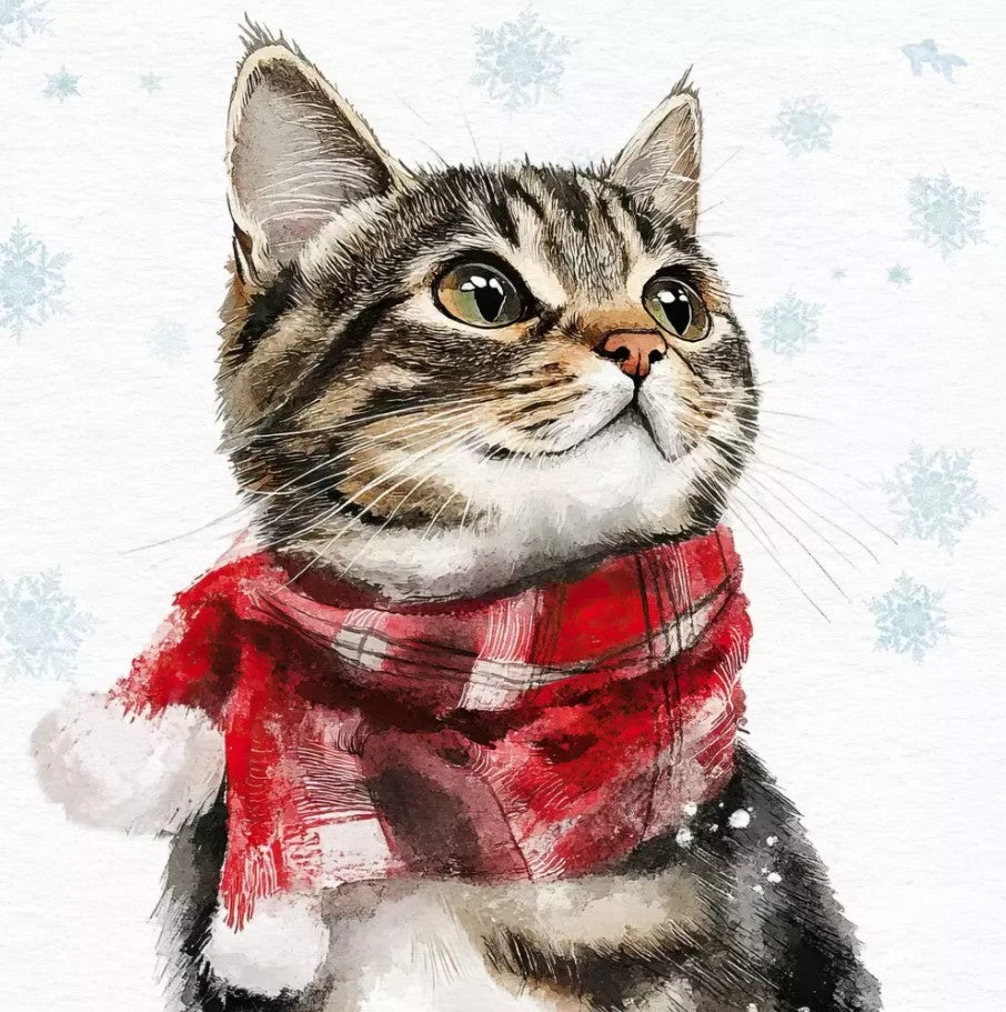 Serviette de table en papier 3 plis chat avec foulard (paquet de 20)