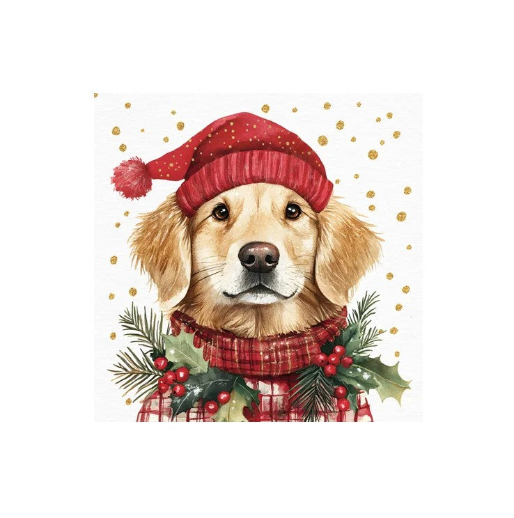 Serviette de table en papier 3 plis chien avec chapeau (paquet de 20)