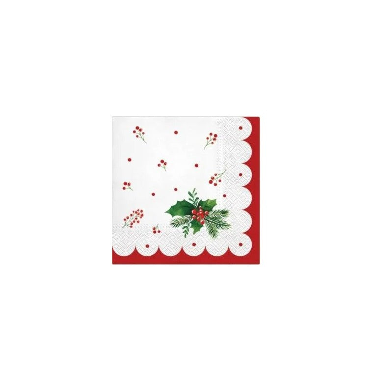 Serviette de table en papier 3 plis bordure de houx (paquet de 20)