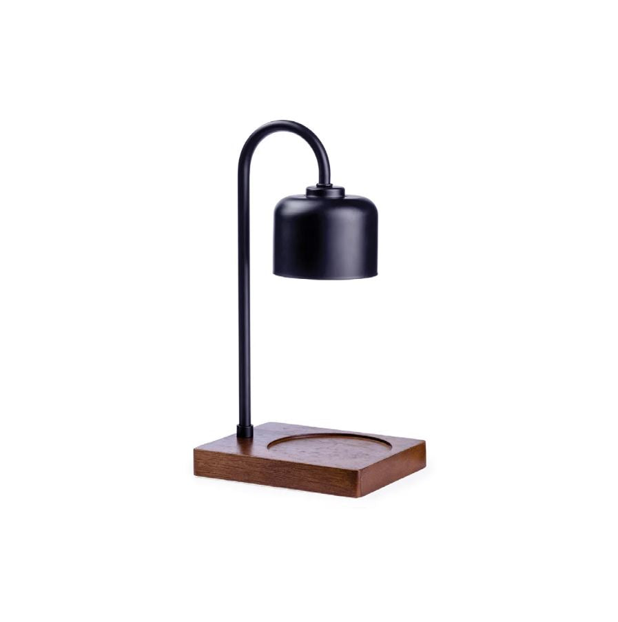 Lampe chauffe-bougie noire et bois foncé