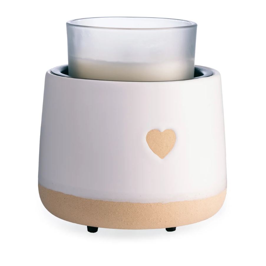 Chauffe-bougie blanc avec motif de cœur beige