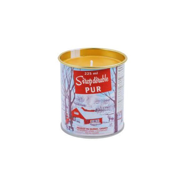 Chandelle au parfum de sirop d'érable 225 ml avec mèche en bois dans une canne de sirop
