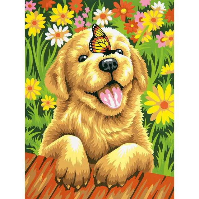 Peinture à numéros 9 po x 12 po chiot jardinier