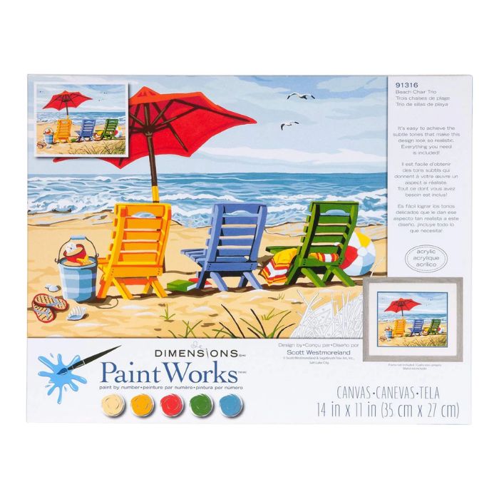 Peinture à numéros 14 po x 11 po Paint Works trio de chaises de plage