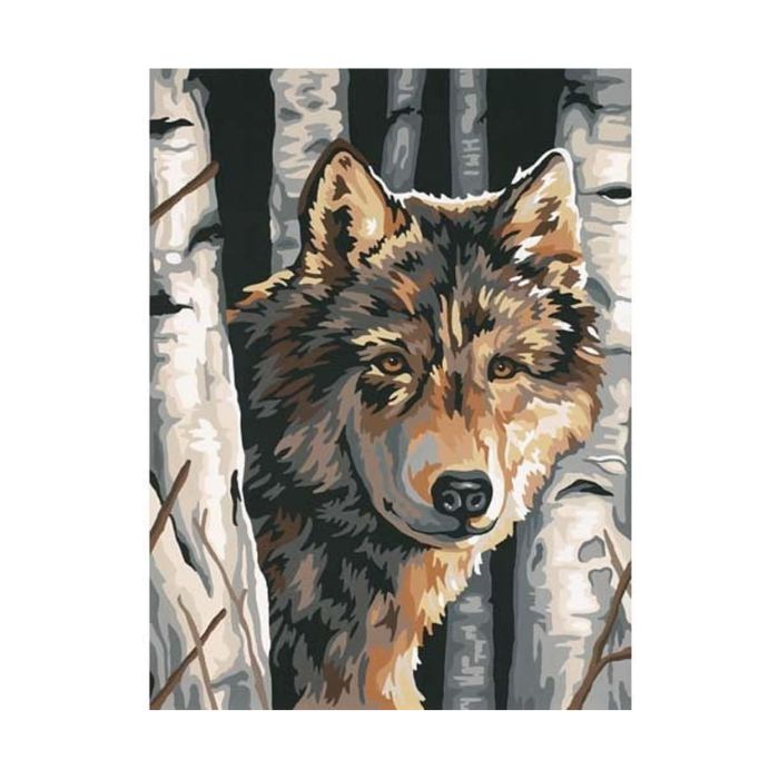 Peinture à numéros 9 po x 12 po Paint Works loups et bouleaux