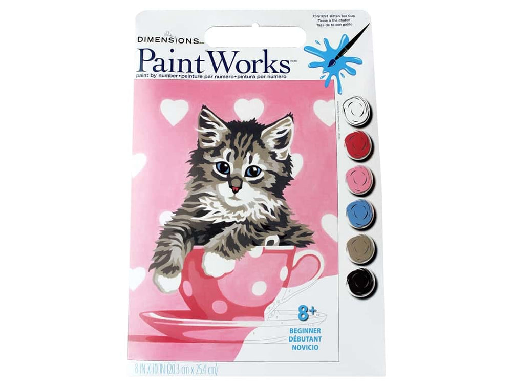 Peinture à numéros 8 po x 10 po Paint Works tasse de thé et chaton