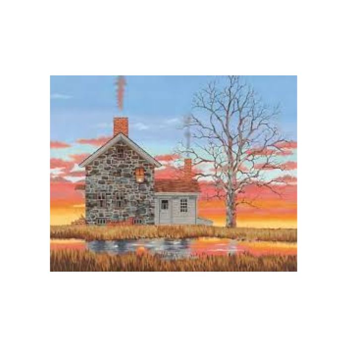 Peinture à numéros 20 po x 16 po maison coucher de soleil
