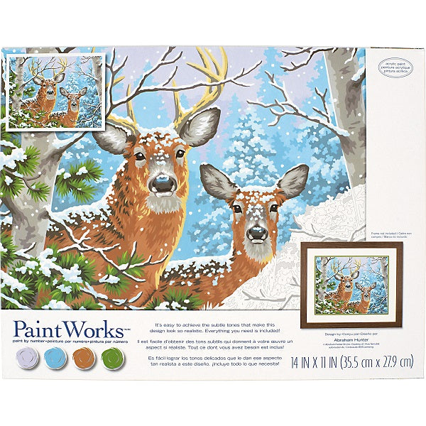 Peinture à numéros 14 po x 11 po chevreuils en hiver