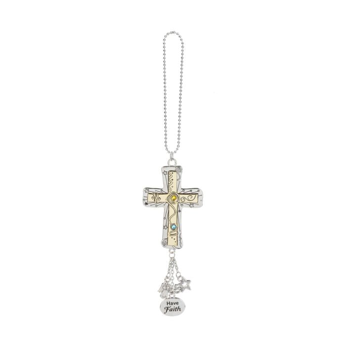 Pendentif pour auto 2 po x 2 po croix avec breloque