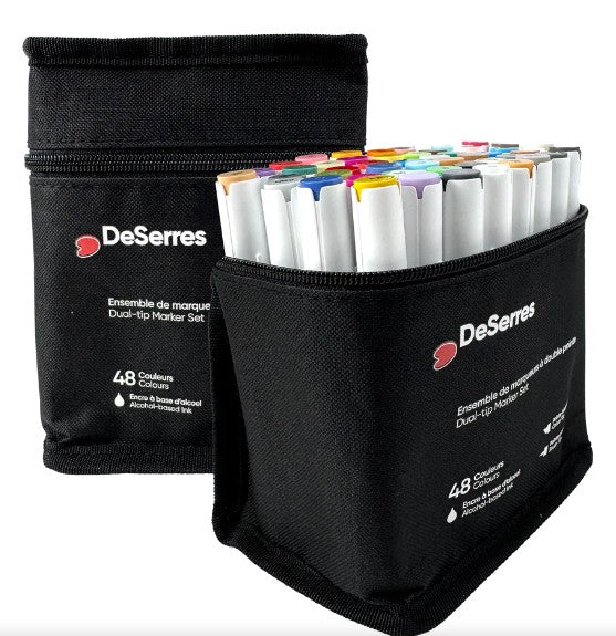 Ensemble de 48 marqueurs à l'alcool double pointe
