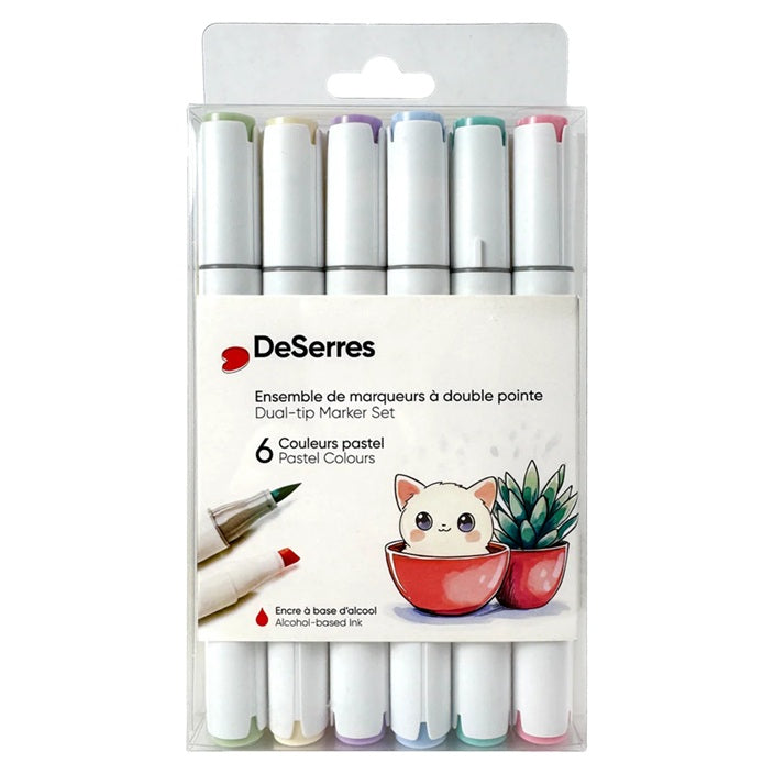 Ensemble de 6 marqueurs à l'alcool double pointe couleurs pastel
