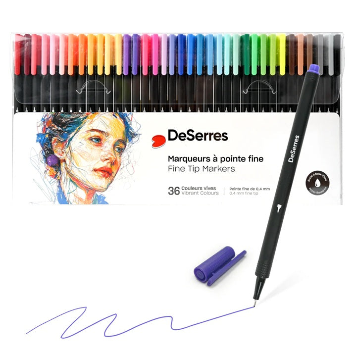 Ensemble de 36 marqueurs à pointe fine 0,4 mm couleurs vives