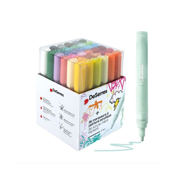 Ensemble de 36 marqueurs à peinture acrylique pointe 2 mm DeSerres