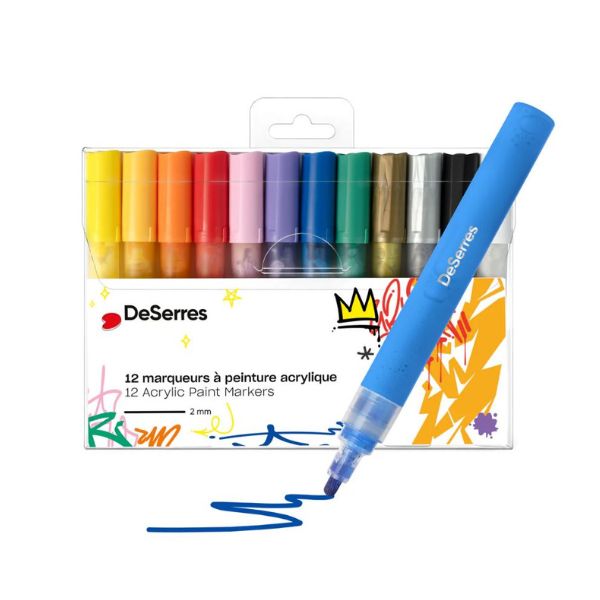 Ensemble de 12 marqueurs à peinture acrylique pointe 2 mm DeSerres