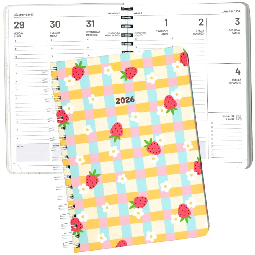 Agenda hebdomadaire 7 po x 9,5 po fraises
