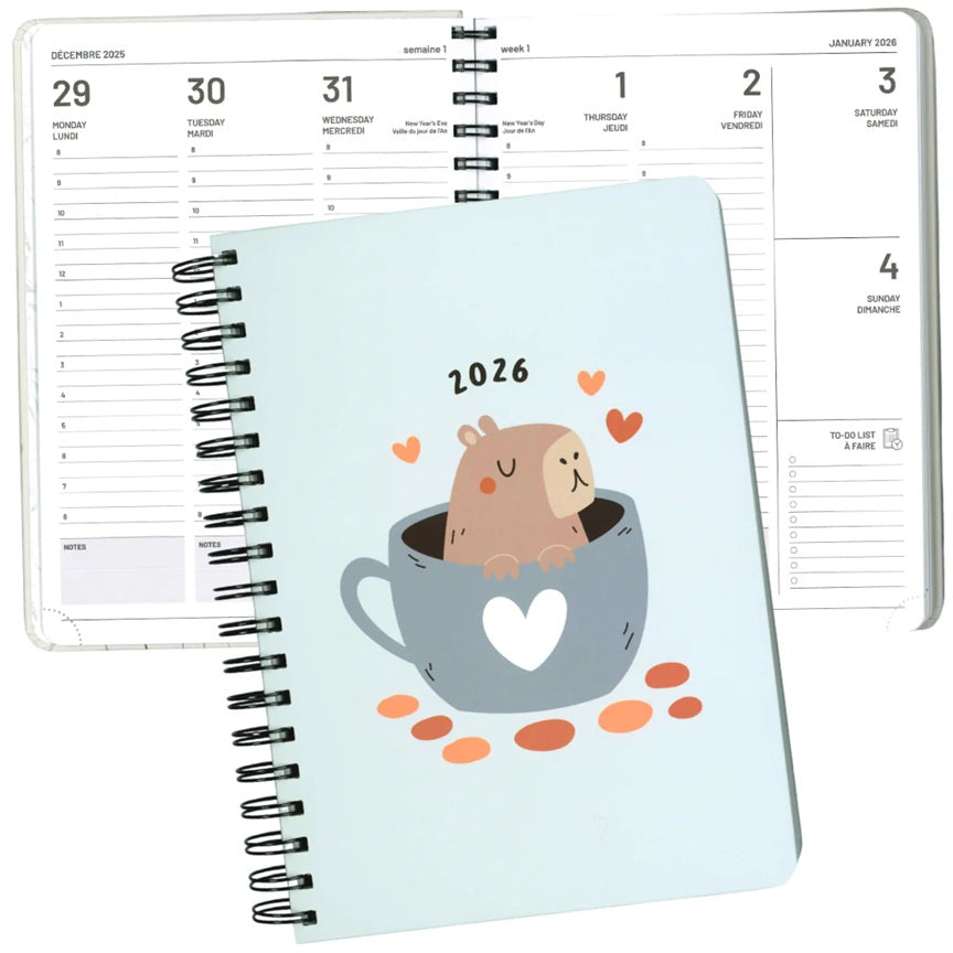 Agenda hebdomadaire 7 po x 9,5 po capybara
