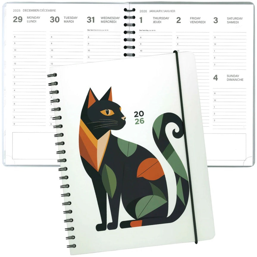 Agenda hebdomadaire 8,5 po x 11 po chat géométrique