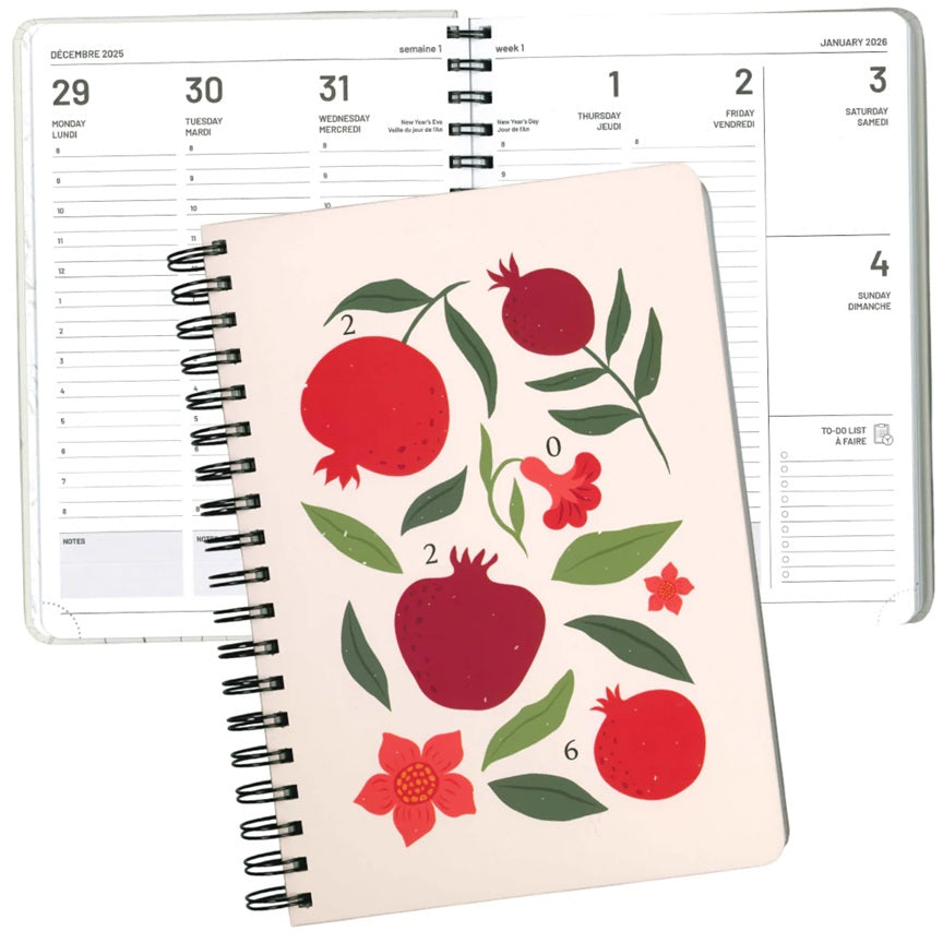 agenda hebdomadaire 7 po x 9,5 po pomme grenade et feuilles
