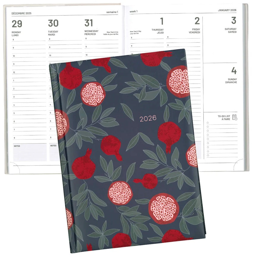 Agenda hebdomadaire 7 po x 9,5 po pomme grenade