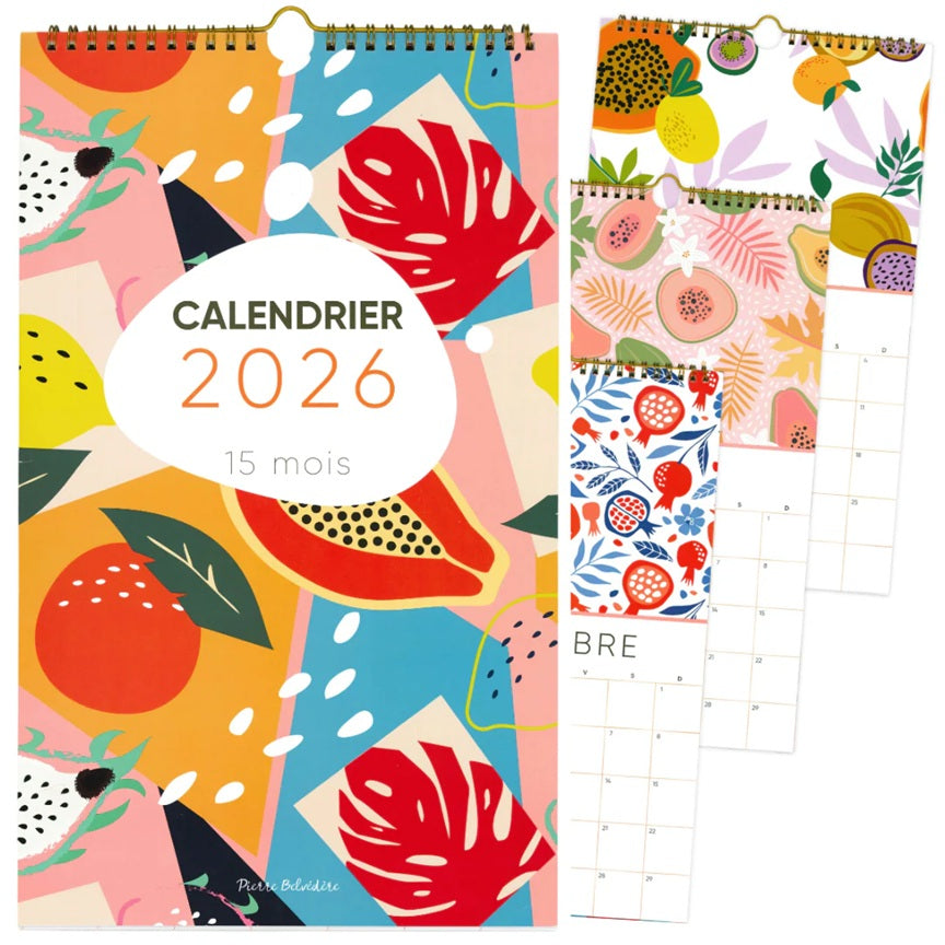 Calendrier 15 mois 15 po x 9 po papaye et pomme grenade