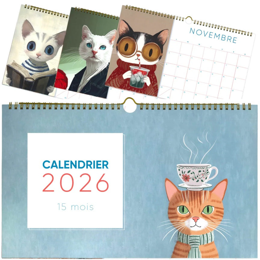 Calendrier 15 mois 9 po x 15 po chats