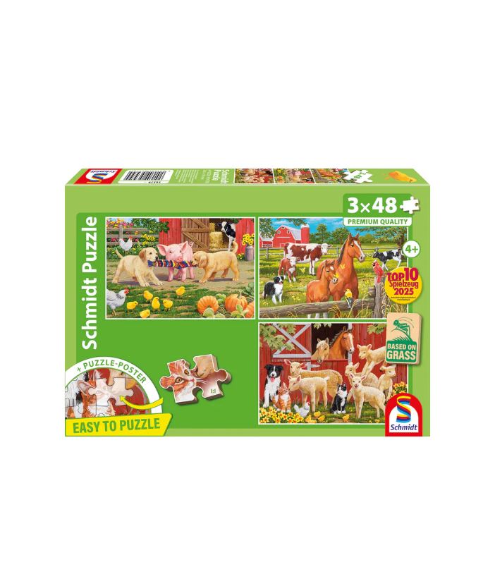 Casse-tête 48 morceaux les animaux de la ferme (4 ans +, boîte de 3)